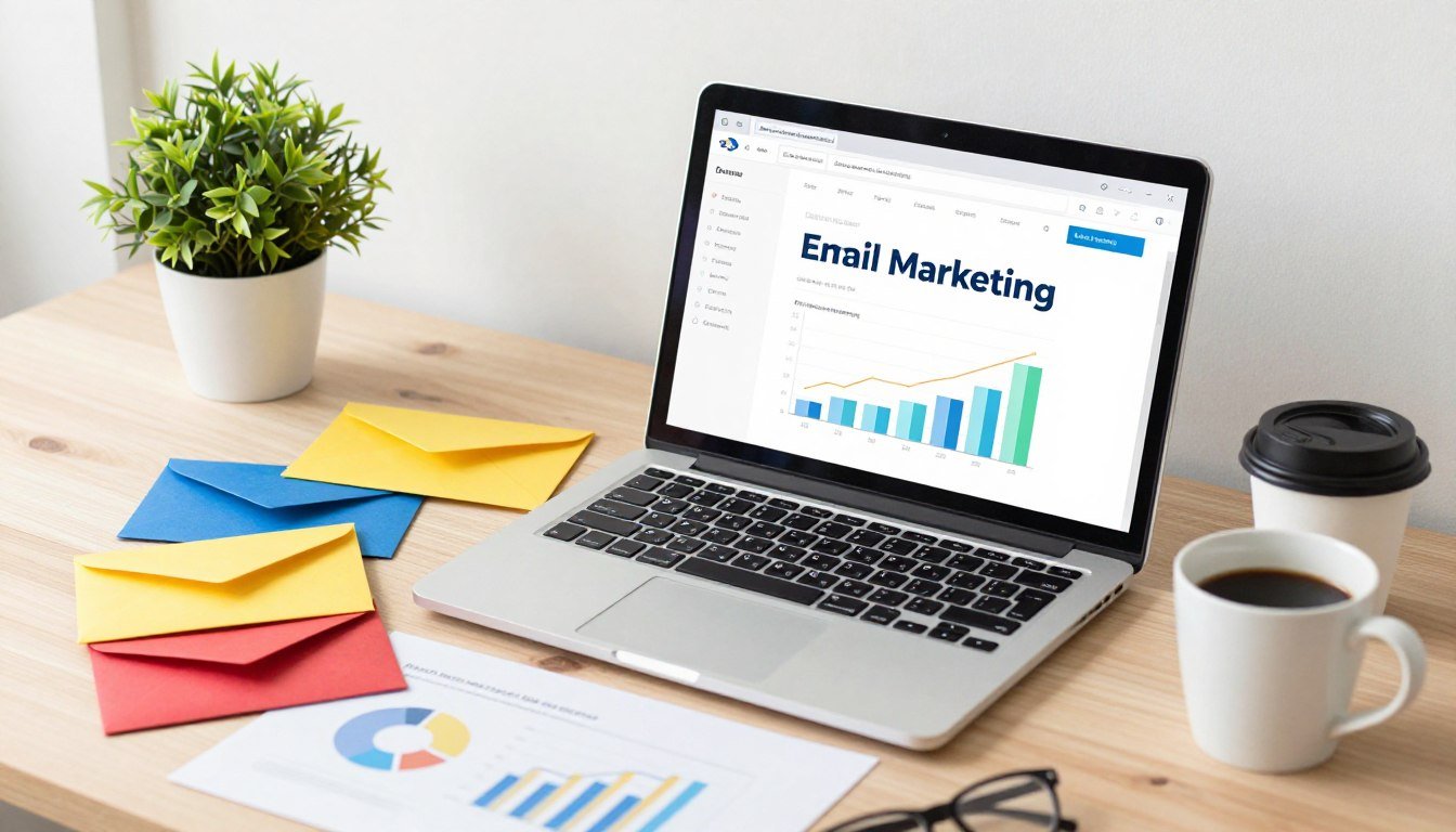 A hand-drawn illustration of an email marketing campaign for small businesses.