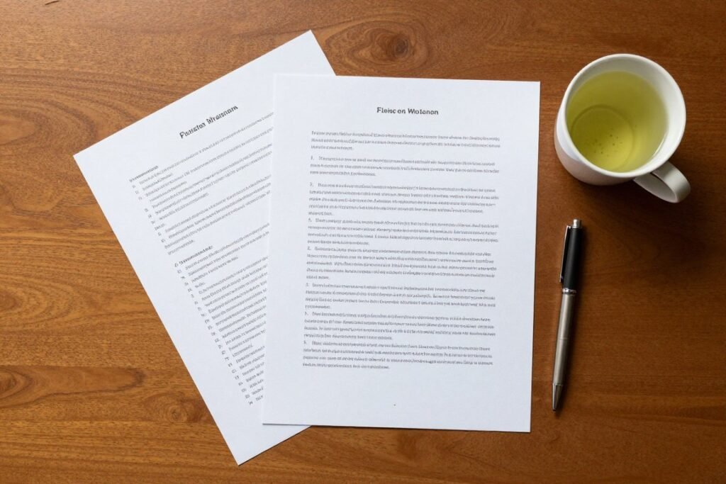 A professional review of policy documents on a clean desk surface A professional review of policy documents on a clean desk surface