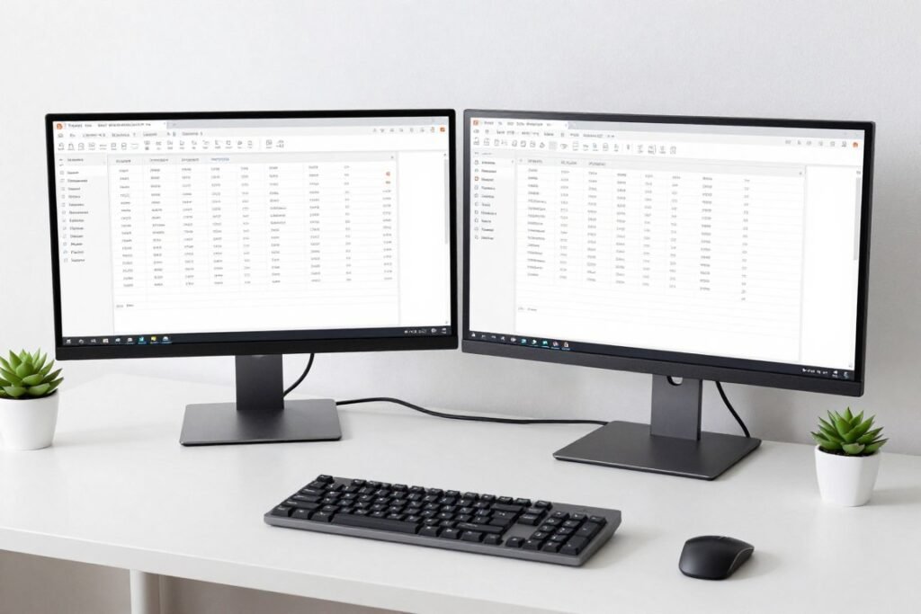 Modern computer workstation with dual monitors